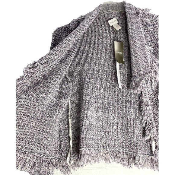 Chico's Freida Fringe Open Knit Cardigan Sweater Lavender Silver Metallic $109 - Picture 4 of 13